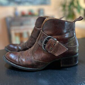 Brown Leather Born Ankle Boots with Buckle/ Size 7.5